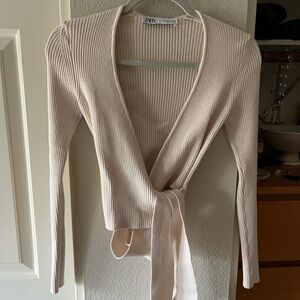 Zara cream faux wrap sweater